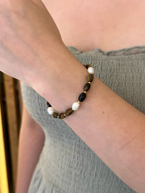 Pulsera Ojo de Tigre y Perlas